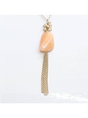 NWT Influence Drop Beaded Cluster Stone Pendant Necklace Gold / Pink 30" + 3.5"